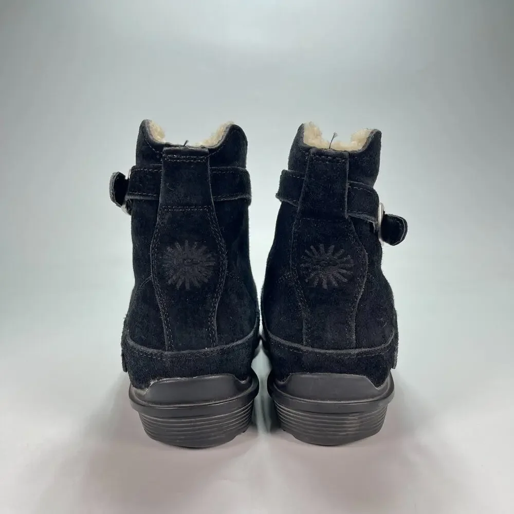 UGG Australia Benson Black Suede Sheepskin Slip On Ankle Boots Women's Size 7